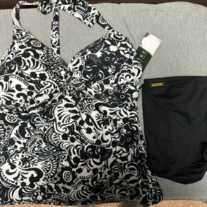 Ralph Lauren Size 10 Black and White Halter Tankini Set - NWT
